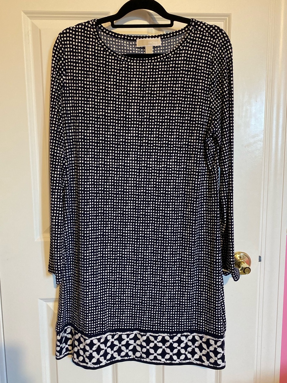 MICHAEL Michael Kors black white geometric long sleeve midi dress, size XL